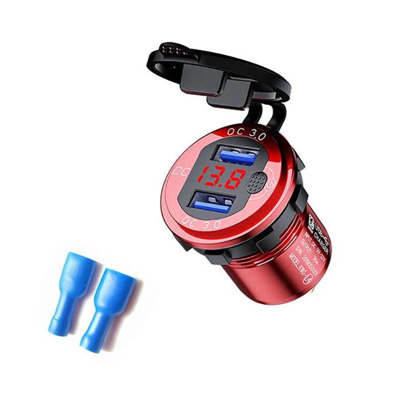 

Quick Charge 3.0 Dual USB Car Charger With Voltmeter & Switch,36W 12V Outlet Charger For Car Boat Marine ATV Truck