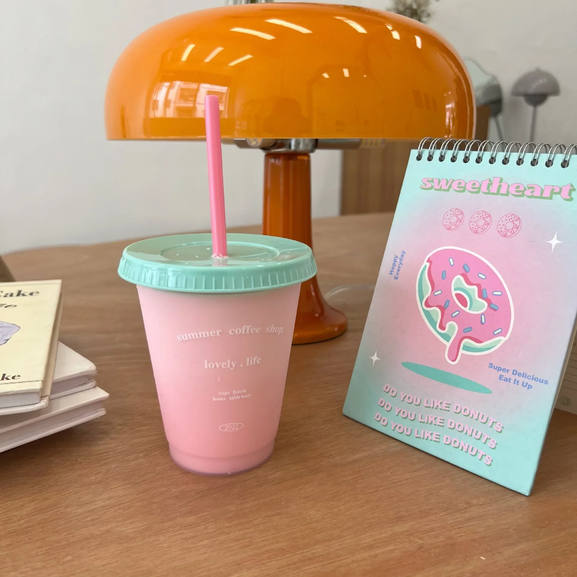 1pc Cute Water Bottle For Coffee Juice Milk Tea Kawaii Plastic Cold Cups With Lid Straw Portable Reusable Drinking Bottle BPA