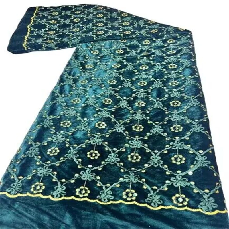 

2023 Green/Gold High Quality African Tulle Lace Fabric Velvet Lace Fabric with Sequins Embroidered Lace Fabric for Party dress