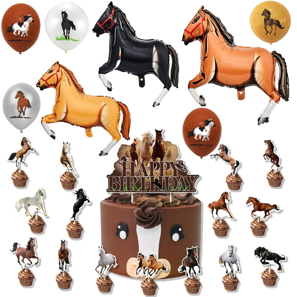 

Kids Boys Racing Horse Birthday Party Supplies Happy Birthday Banner Cake Topper Balloons Decor DIY Birthday Party Decorations