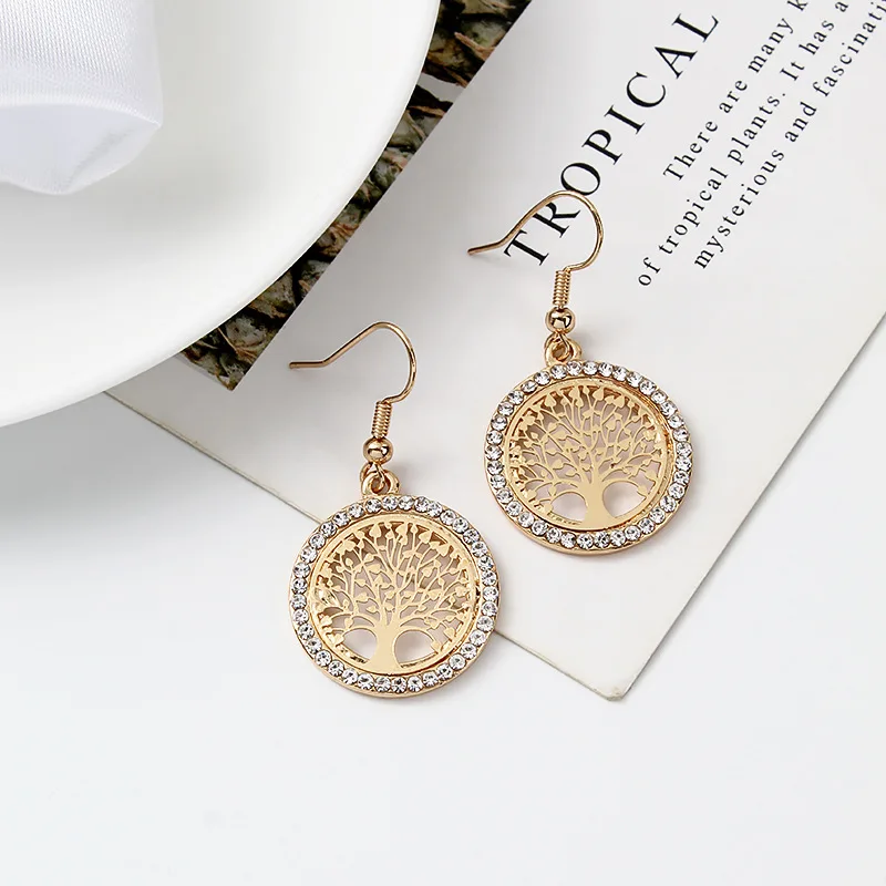 Fashion Income Tree of Life Creative Earrings Tree of Life European and American Punk Round Hollow Jewelry Earrings Premium Gift