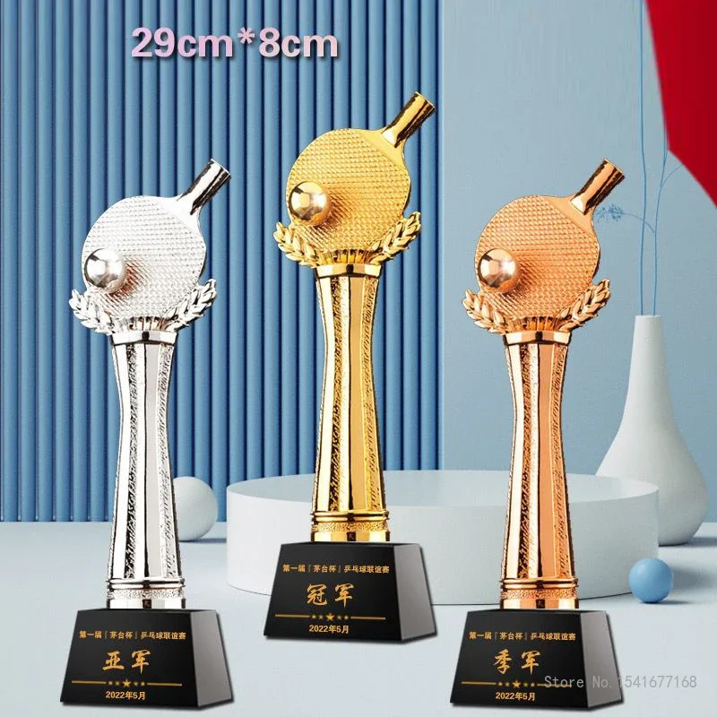Customized Resin Table Tennis Trophy Gold Silver Copper Awards Souvenirs Home Decorations Craft Lettering Crystal Base Medal 1Pc