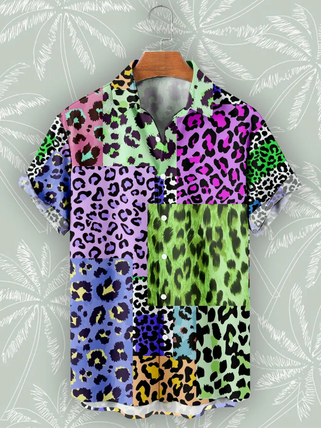 Summer Vintage Leopard Patchwork 3D Print Shirts Men Fashion Shirt Casual Streetwear Short Sleeve Shirt Blouse Man Clothing 4