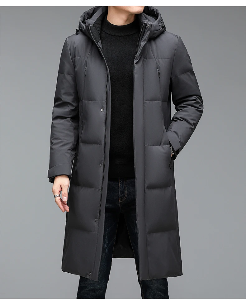 2026 winter long style Men's 90% White Duck Down coat warm Down Jackets hat detachable fashion Men thicken Jacket size M-5XL