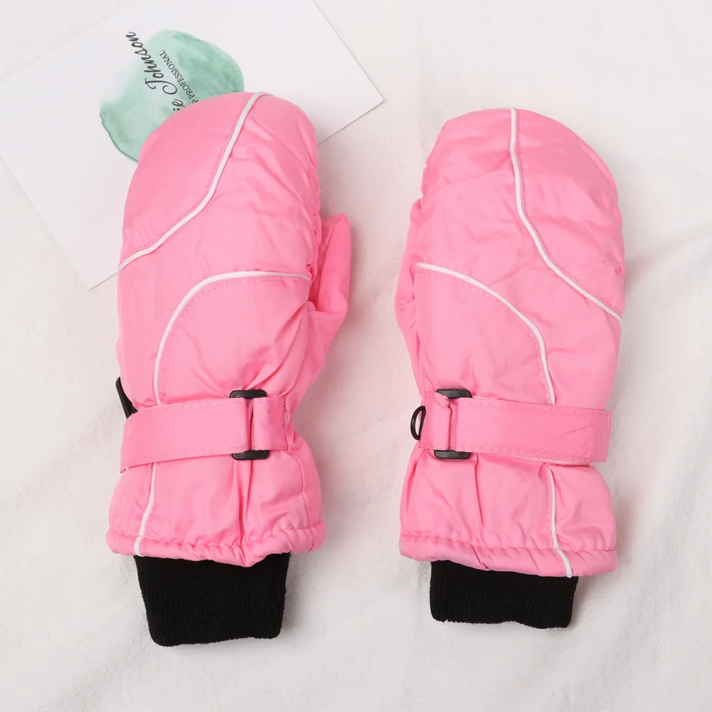 Children Ski Gloves Winter Thicken Warm Boys Girls Full Finger Mittens Non-slip Adjustable Windproof Waterproof For 5-9Y Kids 4
