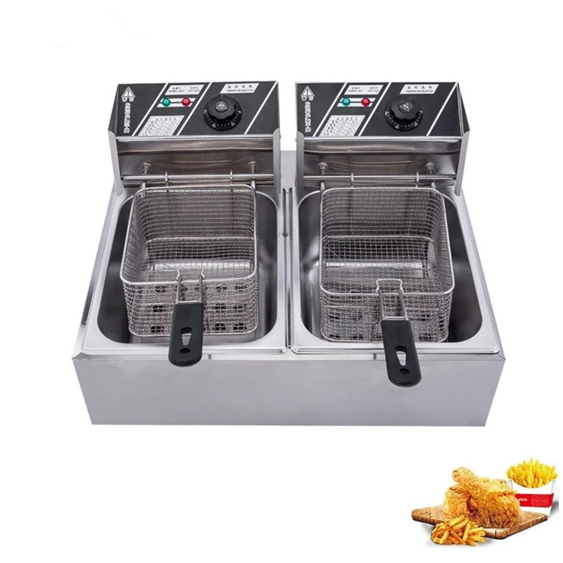 Restaurant Gas Fries Chips Frying Machine / Chicken Kfc Potato Chips Fryer / Double Tank Industrial Electric Commercial Deep Fry xeoleo commercial timer electric fryer deep tank french fries stove large capacity fried dough fryer fried chicken snack fryer