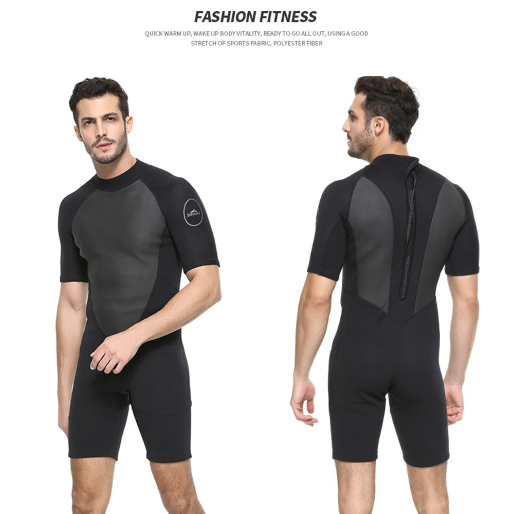 

2mm Neoprene Shorty Men One-piece Short Sleeve Wetsuit UV-proof Zip Diving Suit Underwater Snorkeling Swimming Surfing Swimsuit