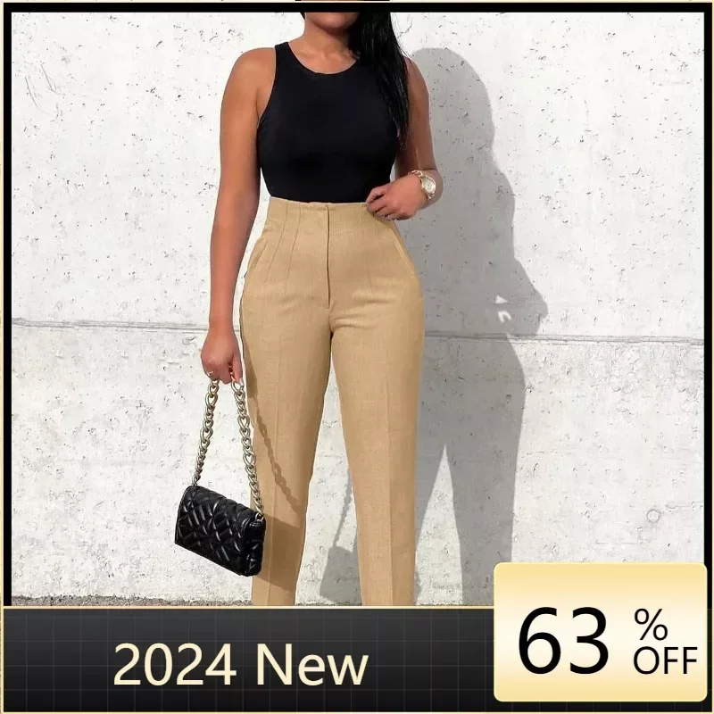 

Женские Модные индивидуальные брюки 2024, однотонные брюки-карандаш с завышенной талией и молнией