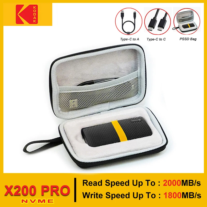 Портативный SSD-накопитель Kodak X200 Pro, USB 3,1, Type-C, 512 ГБ, 256 ГБ