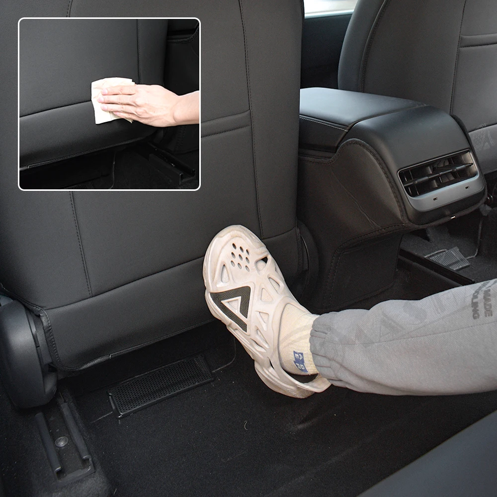 Car Seat Protector Car Seat Organizer 2Pcs Leather Seat Back Protector For Tesla Model 3 Y S For Kids Anti Kick Pad Wear-Resistant Car Kick Mats With Organizer Pocket