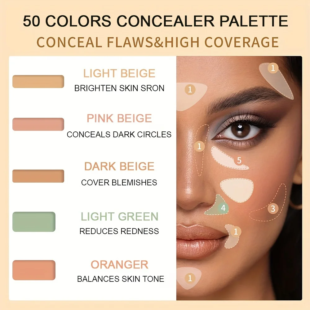 50 Colors Professional Makeup Concealer Palette with Brush Black Eye Circle Correction Facial Long Lasting Contouring Cosmetics 4