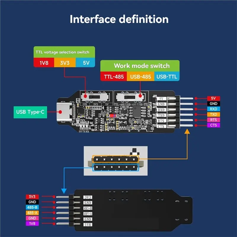 베스트셀러 TTL-RS485 USB 다기능 시리얼 포트 모듈 CH340 통신 다운로드 어댑터 (코드 포함) USB-TTL USB-RS485