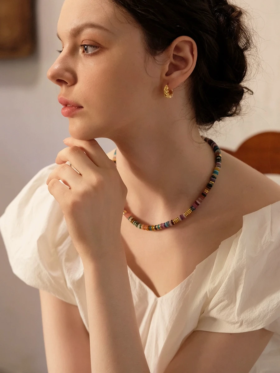 Mode beliebte High-End farbige Naturstein Achat Halskette mit originalen Nischen-Design, Perlen Retro-Stil Schlüsselbein Kette – Detail 5
