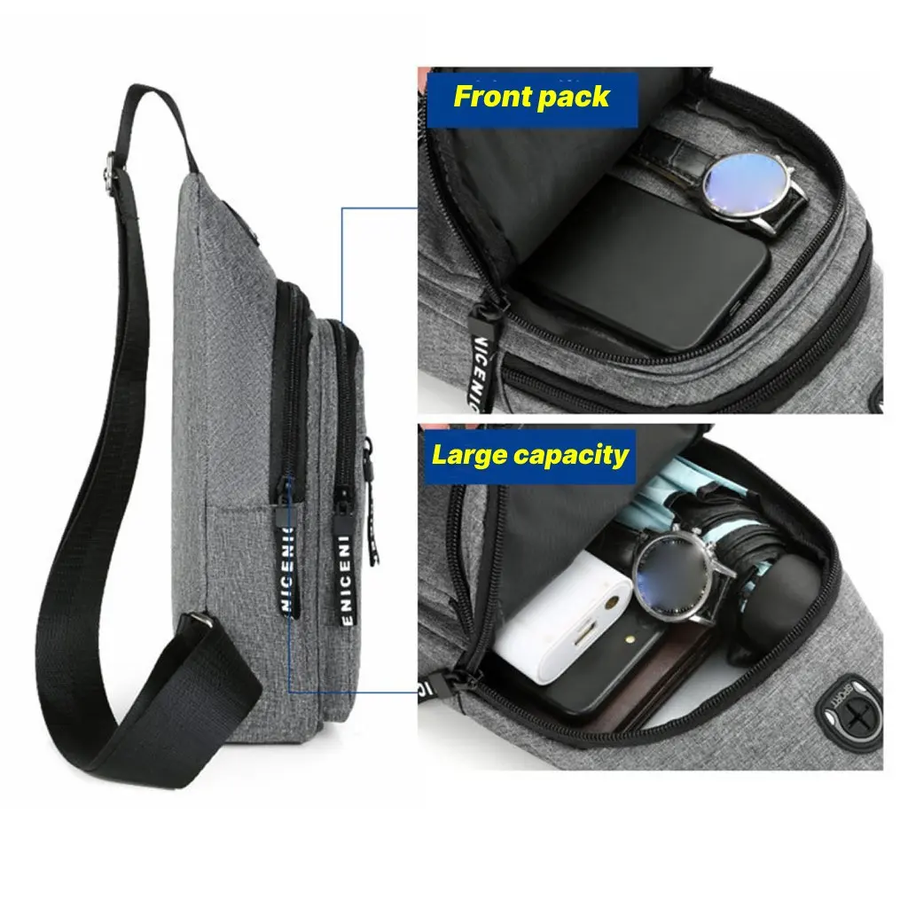 Men's Bag Solid Color Men's Chest Bag Outdoor Casual Fashionable Small Satchel Waterproof Shoulder