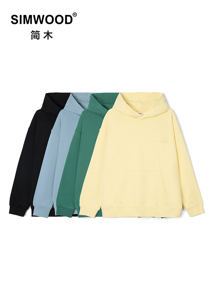 SIMWOOD 2025 Spring New Heavyweight 450gsm Fabric Hoodies Men Letter Embroider Oversize Sweatshirs