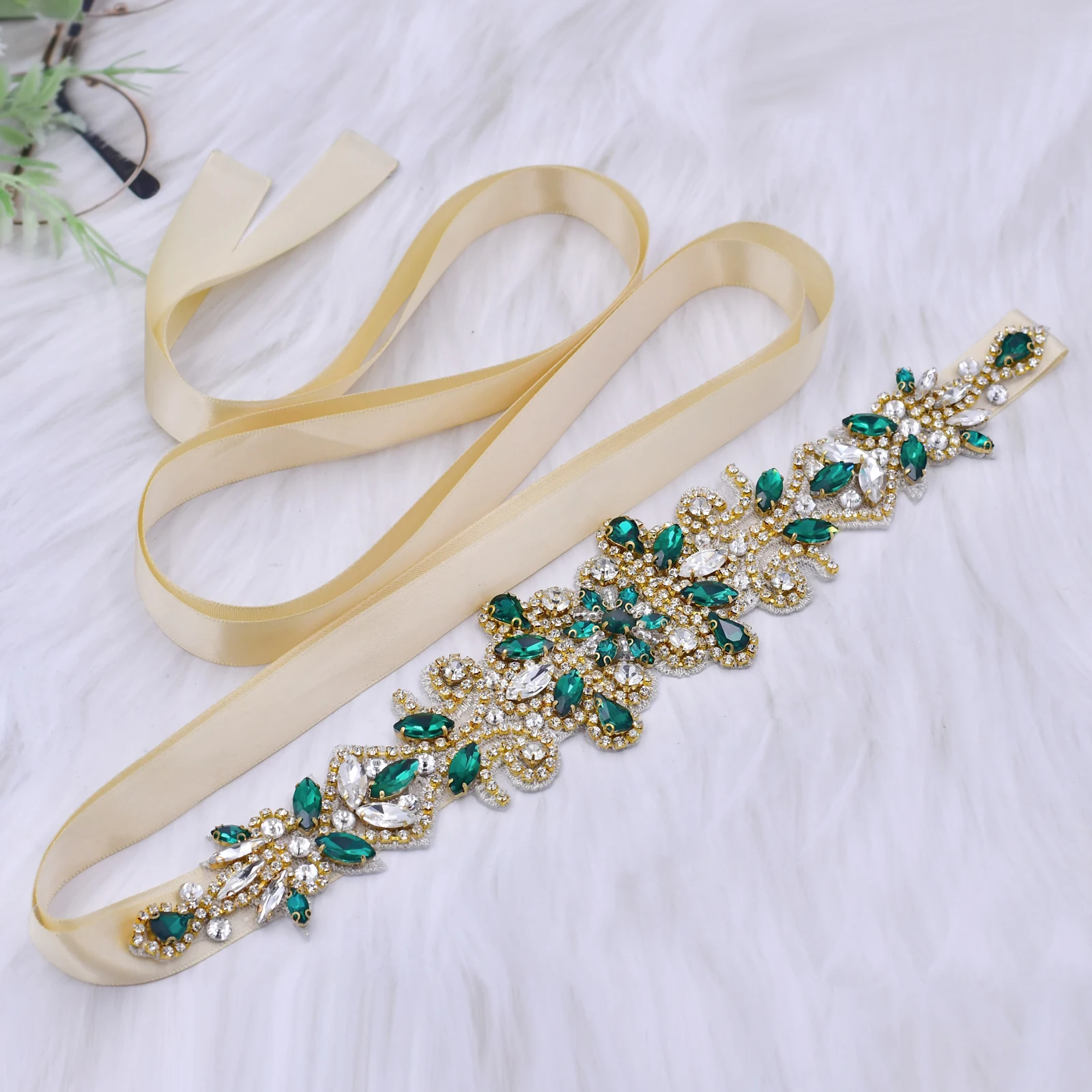 TOPQUEEN S12-KL Luxury Bridal Wedding Dress Belt Female Gold