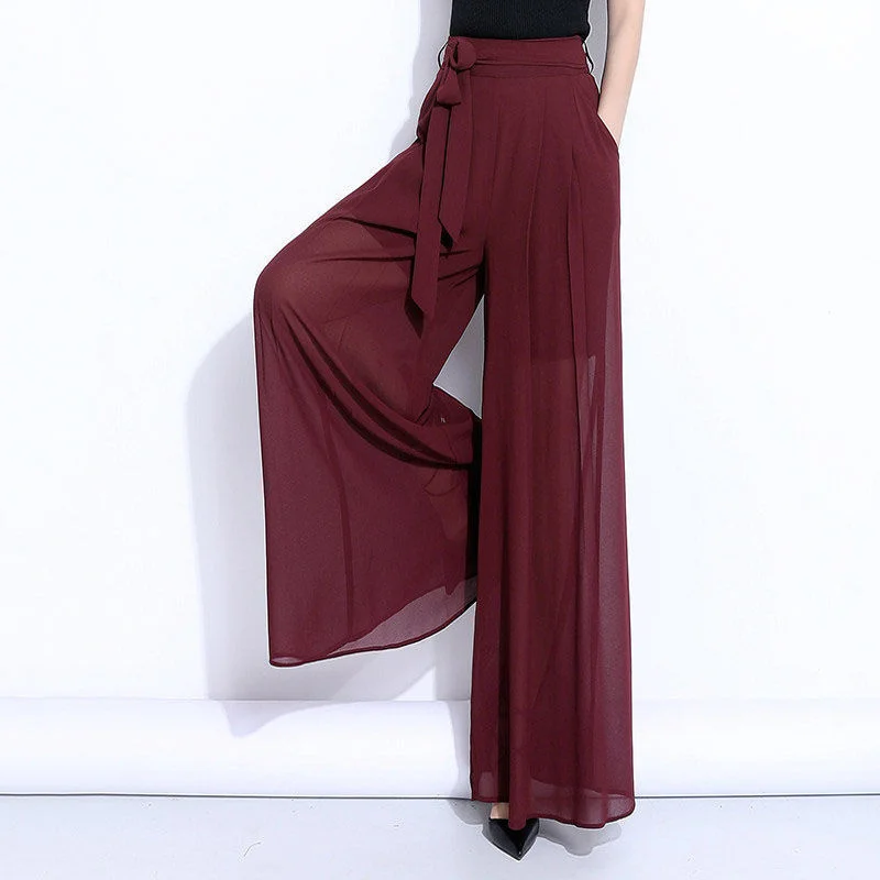 Chiffon Wide Leg Pants 2023 Korean Fashion Loose Casual High Waist Skirt Pants R Women's Solid Comfortable Trousers 3XL