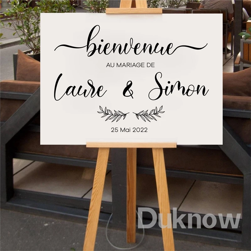 Description Picture 3 of itemFrench Style Wedding Board Sticker Custom Names Date Vinyl Decal Wedding Welcome Sign Mirror Vinyl Mural Romantic Marriage Decor