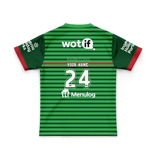 thumbnail image 1 of Camiseta de rugby local/visitante/entrenamiento para niños de South Sydney Rabbitohs 2024 - Talla para hombre: 16-26 (nombre y número impresos) Calidad superior, 1 of 5