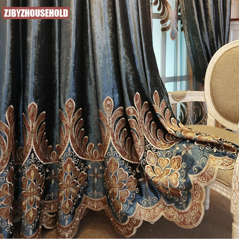 

European-style Luxury Curtains for Living Room Shade Cloth Curtain for Villa Bedroom Windows and French Windows High-end