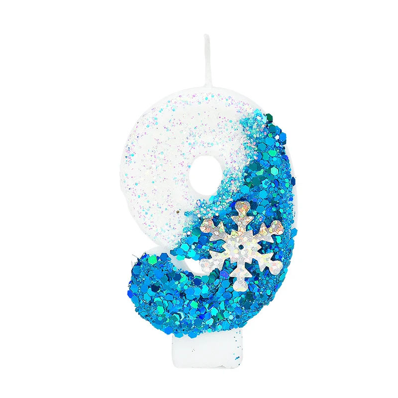 Candele di compleanno con numero di fiocco di neve, candela di compleanno blu bianca per 7
