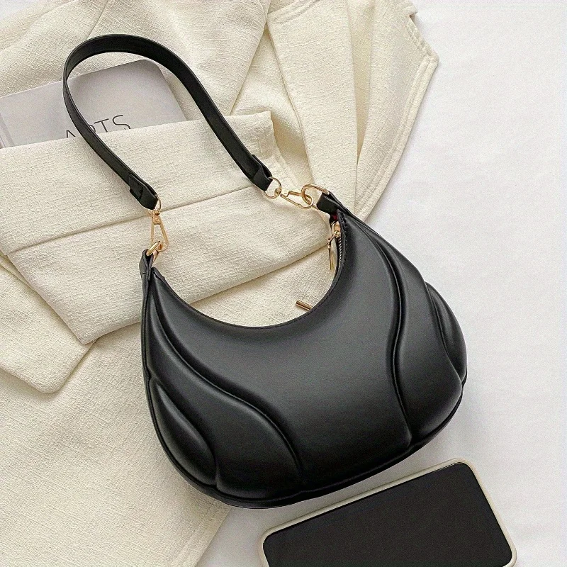 Stylish Shoulder Bag with Golden-Tone Hardware & Zipper Closure Versatile Nylon Lined Chic Handbag for Casual & Formal Occasions