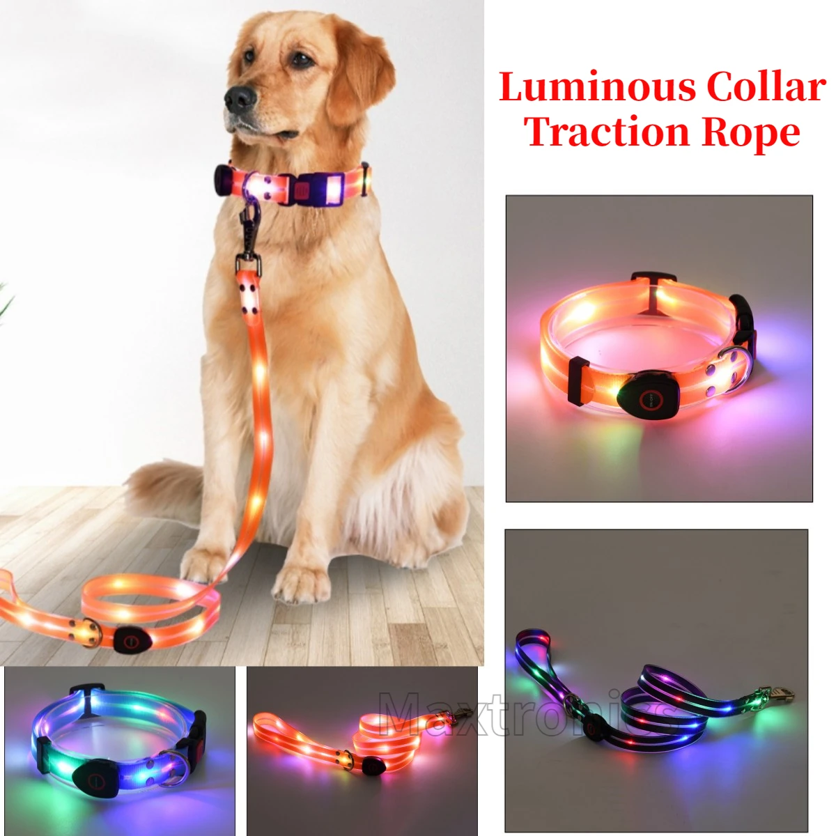 New LED Dog Collar Luminous Pet Supplies Dog Collar Waterpoof Safety Glow Necklace Flashing Traction rope Up Collars Accessories