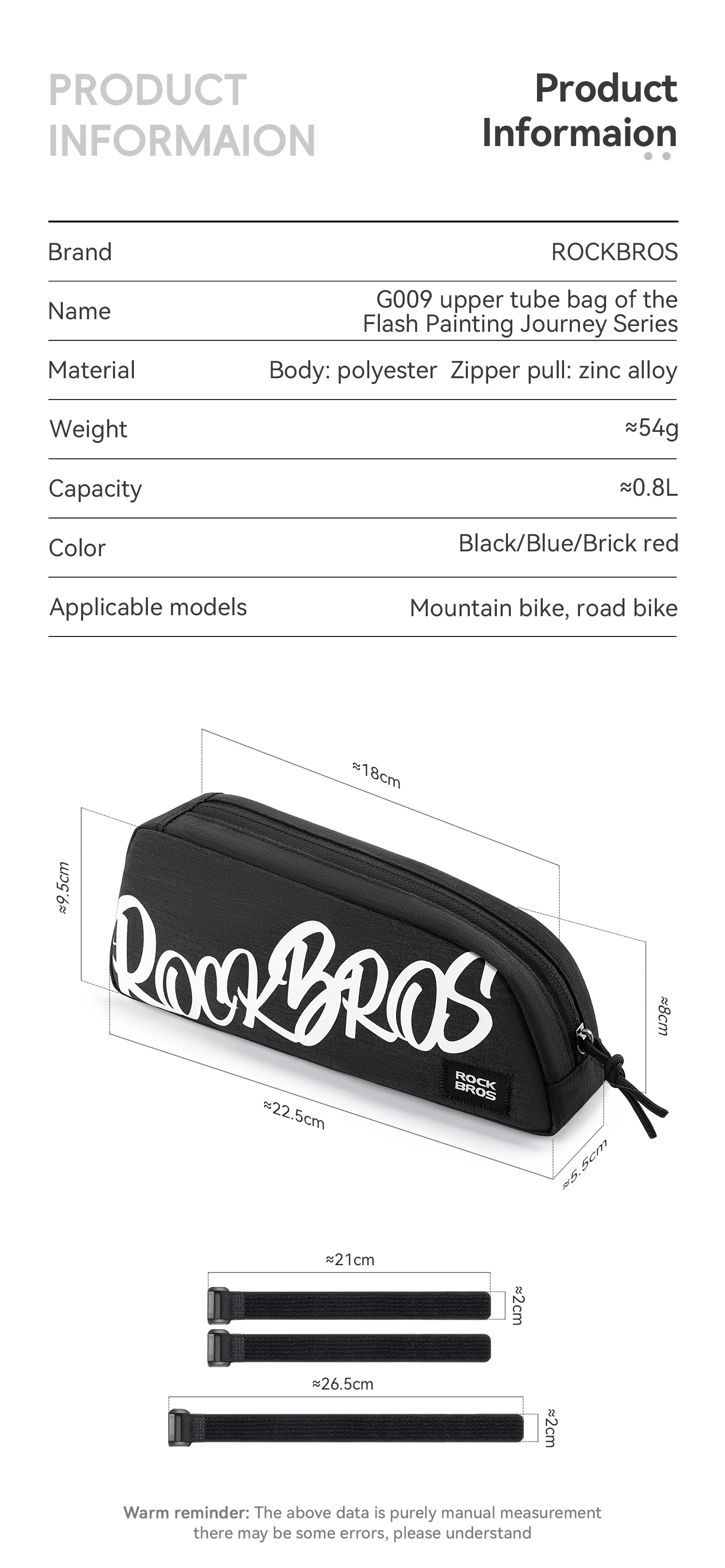 Description Picture 2 of itemROCKBROS Bicycle Tube Bag 0.8L Capacity Lightweight Compact Portable Bag Bicycle Top Tube Bag Item Storage Road Bike Accessories