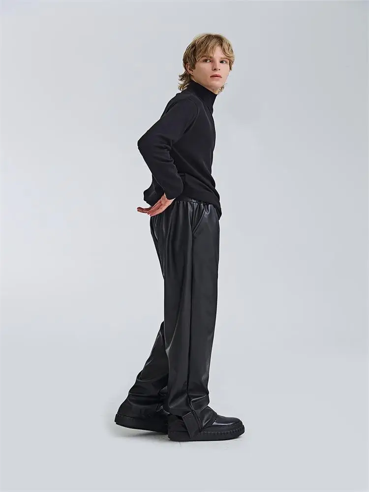 Description Picture 6 of itemMen's Straight Leg Pants Spring And Autumn New Fashion Trend Retro Everything Elastic Loose Casual Large Size Leather Pants