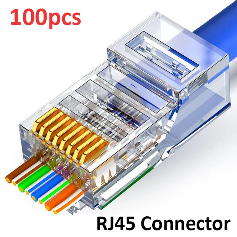 100 шт. прозрачный Металлический Щит RJ45 Модульный штекер RJ45 сетевой разъем 8P8C кабельная головка CAT CAT5E CAT5 Разъем для кабеля Ethernet
