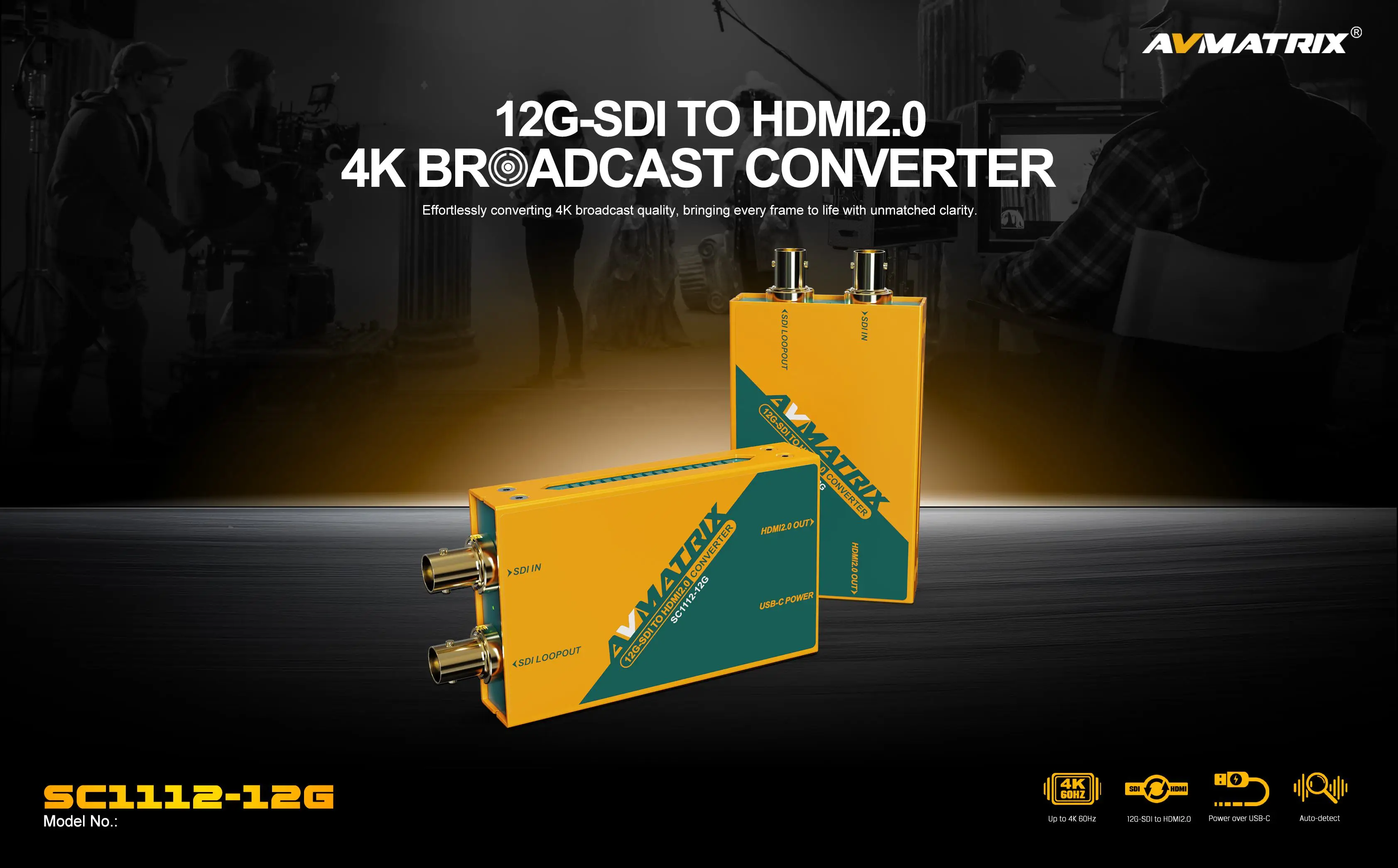 . SC1112-12G 12G-SDI to HDMI-compatible 2.0 4K Broadcast Converter up to 4K60HZ