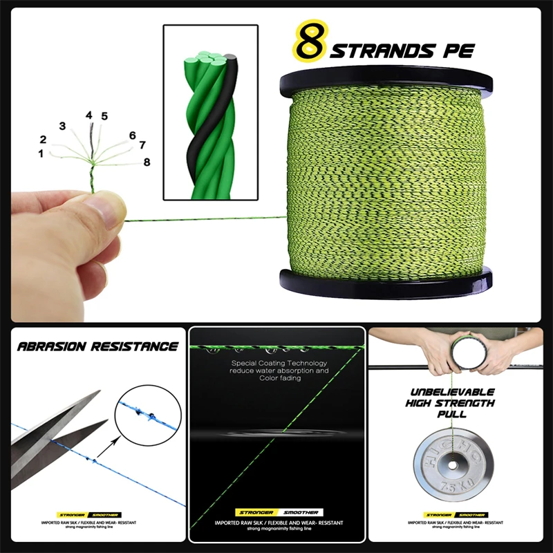 Fishing Line ZUKIBO 1000m 4 Strands 8 Strands Braid PE Multifilament Invisible Spotted for Saltwater