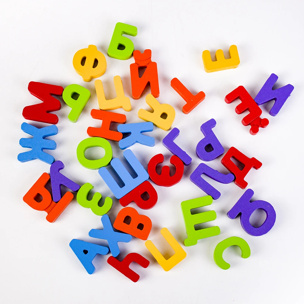 Wooden Russian Alphabet Jigsaw Handwritten Exercise Board Kids Early Educational Learning Preschool Puzzle Montessori Letter Toy
