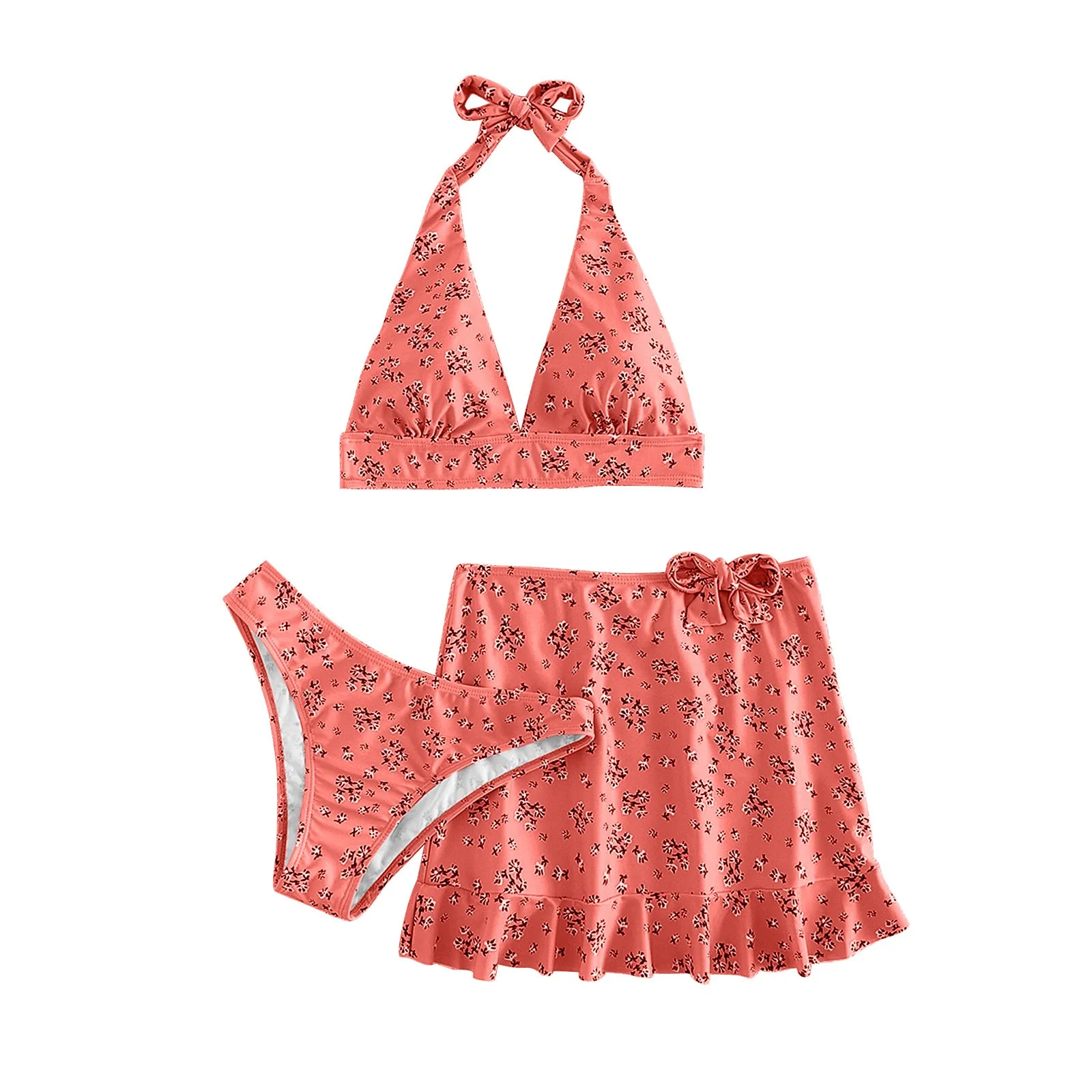 Multi Colored Floral Fashion Sexy Split Bikini Three Piece Swimsuit For Women 2024 Floral Mini Skirts Ropa De BañO Para Mujer