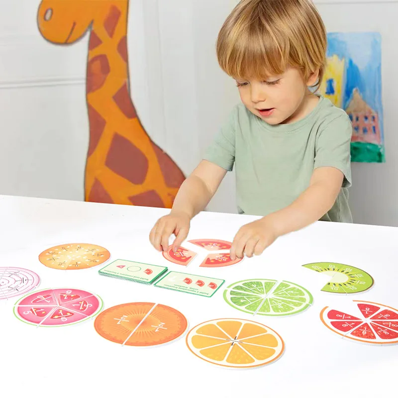 Wooden Math Enlightenment Fruit Fraction Decomposition Plate Montessori Teaching Aid Children's Educational Math Toys 2