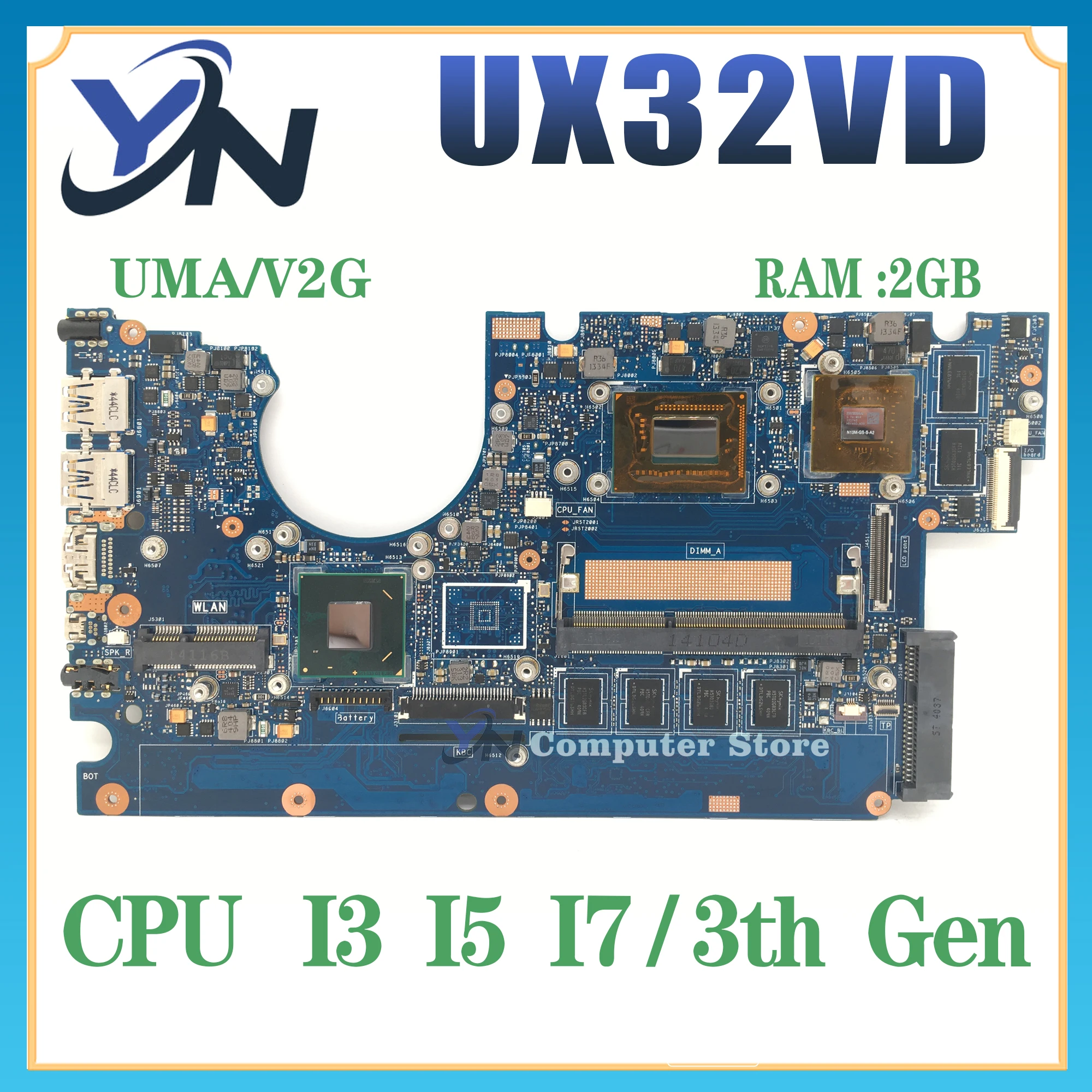 UX32VD Материнская плата Asus Vivobook UX32A UX32V материнская плата для ноутбука с 2GB-RAM I3 I5 I7 3th CPU GT620M 100% ТЕСТ ОК материнская плата kefu ux305ua подходит для asus zenbook ux305u ux305 u305 материнская плата для ноутбука с i5 6200u 8g ram 100% тест