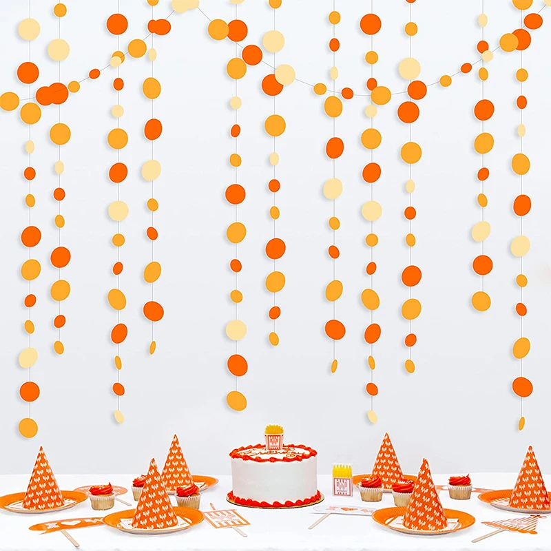

Orange Yellow Fall Party Decorations Paper Polka Dots Garlands Hanging Streamer Autumn Thanksgiving Harvest Party Decor Supplies