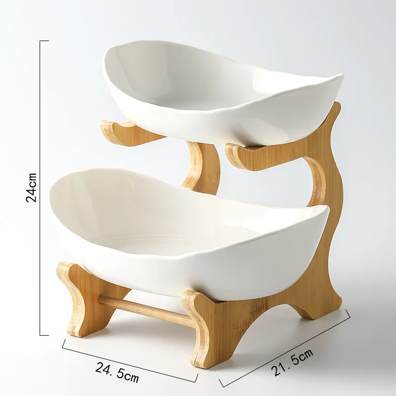 double layer modern wooden living room multi-layer snack net red fruit plate wooden three-layer dessert plate