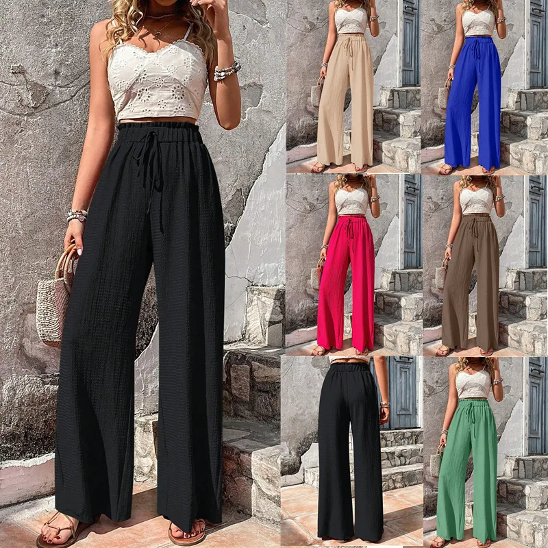 Women's 2024 Spring and Summer New Fashion Everything with Bubble Lattice Leisure Wide Leg Pants