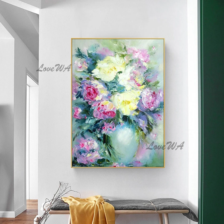 Framless Textured Abstract Flower Painting Palette Knife Canvas Art Modern China Import Item Decoration For Home Hanging Picture |