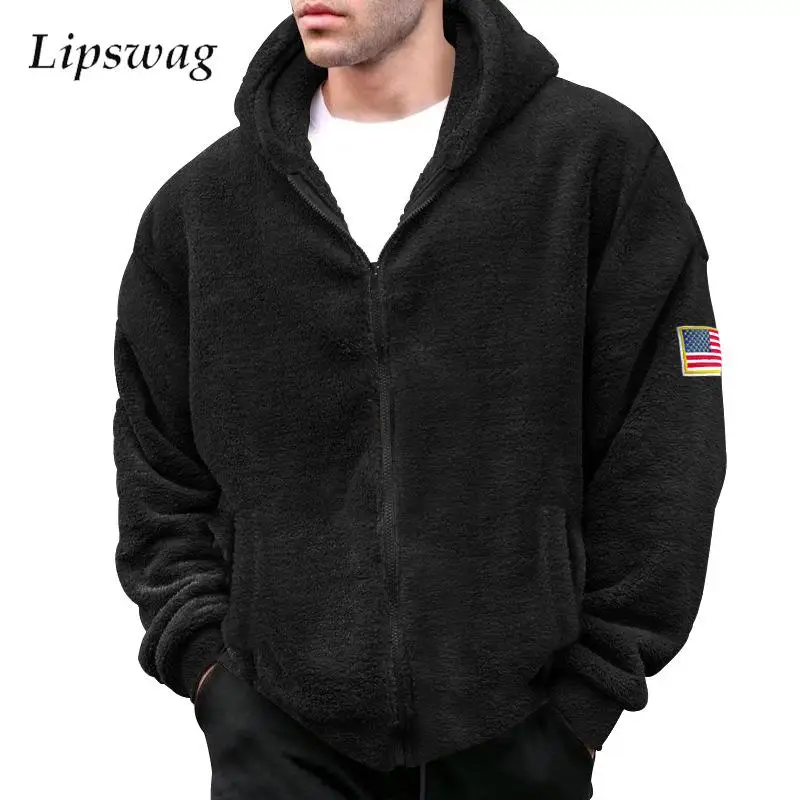 

Furry Fleece Jackets With Hooded Mens Casual Pure Color Warm Hoodie Sweatshirts For Men Autumn Winter Fashion Zipper Sweatshirt