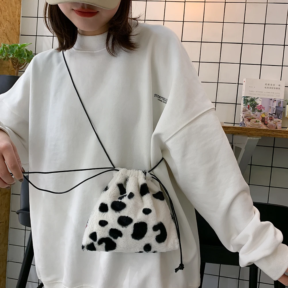 Women Milk Cow Print Plush Small Crossbody Bag Cow Shoulder Bag Phone Purse Versatile Bags for Female Sling Bag