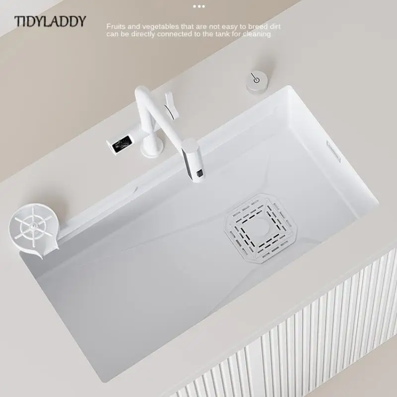 White Stainless Steel Kitchen Sink with New Digital Display Pull-Out Waterfall Faucets Multifuctional Sink Kitchen Accessories