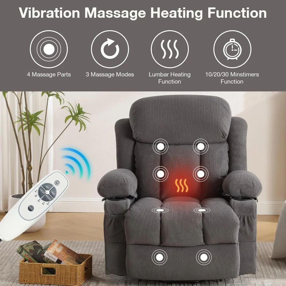 Electric Power Lift Recliner Chair with Massage and Heat for Elderly, Oversized Sofa with USB Port