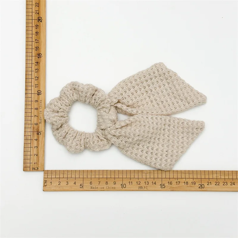 1PC Knit Scarf Scrunchies,Black Beige Hair Ties, Soft Textured Bow Hair Accessories,Stylish Daily Hair Decor,Trendy Women's Hair