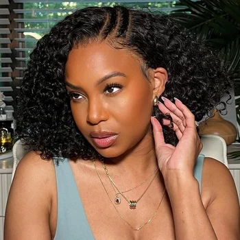 Brazilian Curly Lace Front Wig Short Bob Frontal Wigs Deep Wave 13x4 HD Lace Front Human Hair Wigs Pre Plucked With Baby Hair 1
