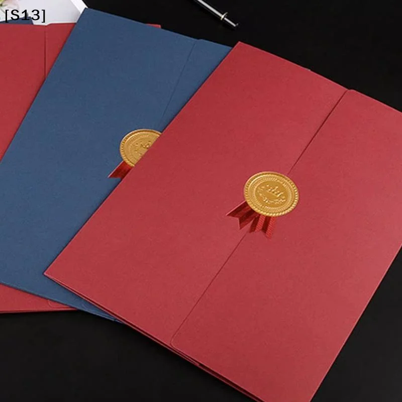 졸업식 A4 상장지 보관함 삼단 페이지 용지 봉투 문서 폴더 금박 공정 정교한 디플로마 커버[Q]
