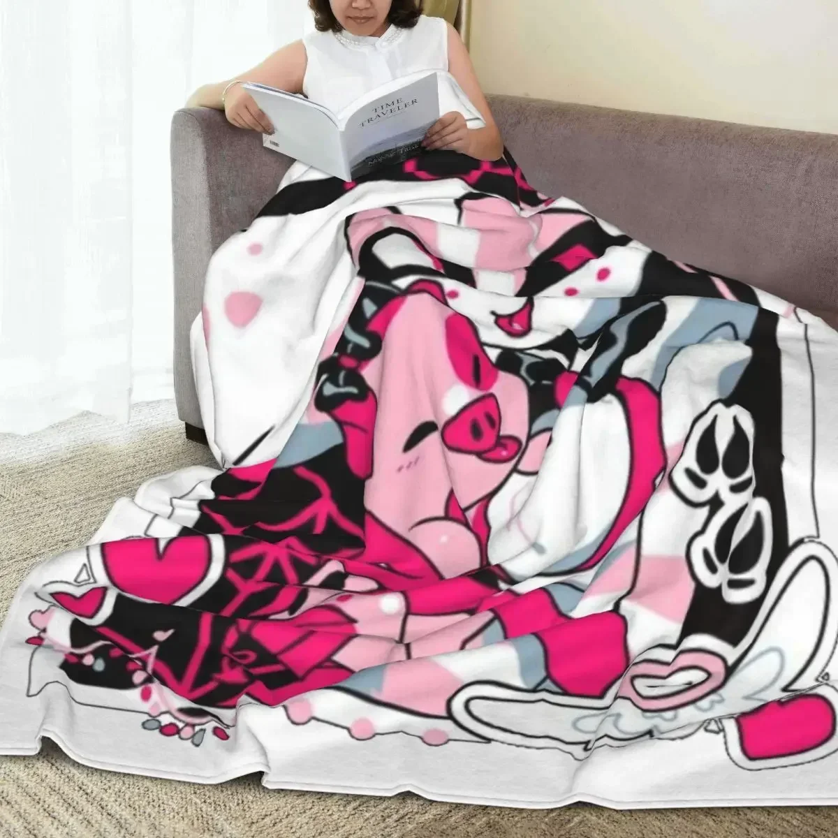 Angel Dust Fat Nugget Selfie Knitted Blanket Hazbin Hotels Flannel Throw Blanket Home Couch Portable Ultra-Soft Warm Bedsprea 3