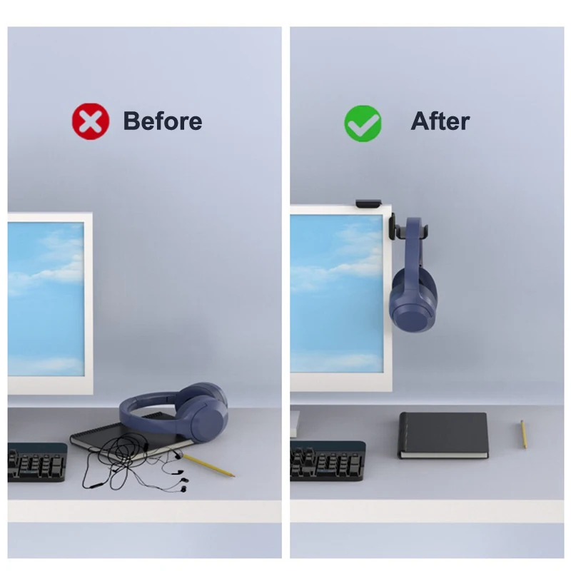 Headphone Holder PC Monitor Hanger Wall Hook Monitor Earphone Stand Universal Headset Hanging Hook Durable Headphone Bracket