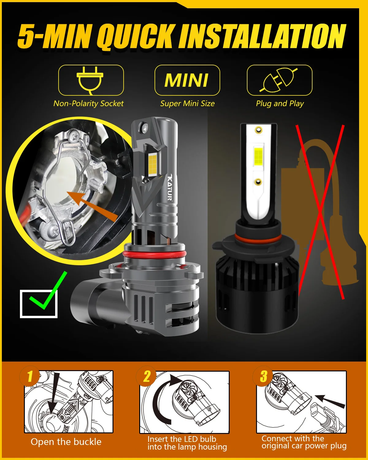 카투르 2x 9005 HB3 자동차 LED 헤드라이트 전구 안개등 초고휘도 6000K 화이트 강력한 LED 전구 렉서스 ES RX IS GS 모델용